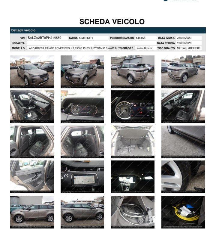 ❌venduta ❌ Land rover Range Rover Evoque 1.5 i3 phev R-Dynamic S awd aut Automatic PHEV Petrol    300cv        anno 02/2023.  Km 148.000